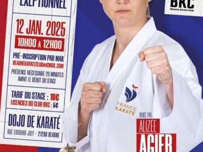 Beaune Karaté Club - Stage exceptionnel avec Alizée Agier, championne du monde, au dojo le 12 janvier 2025  