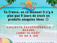 Don de sang - Appel à la mobilisation générale à la collecte du lundi 14 août à Beaune 