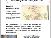 Antenne de Beaune – Visite des archives municipales de Beaune avec le Cercle Généalogique de Côte d’Or le lundi 20 novembre