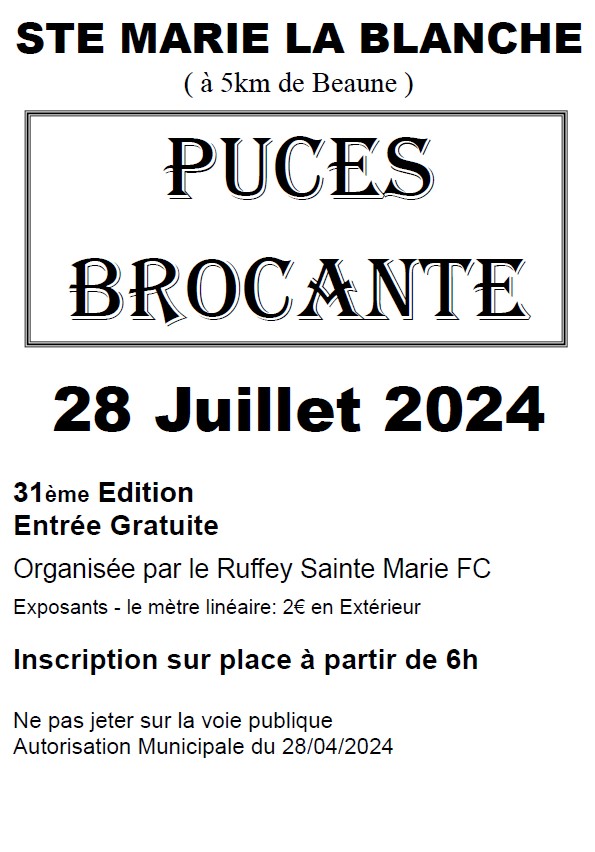 Puces et brocante le 28 juillet à Sainte-Marie La Blanche 