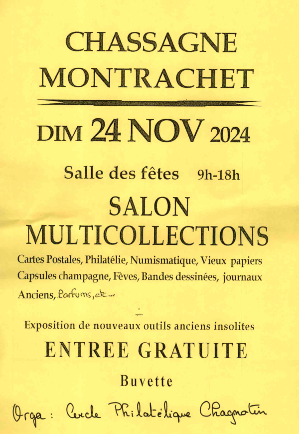 Un salon multi-collections organisé à Chassagne-Montrachet le 24 novembre 