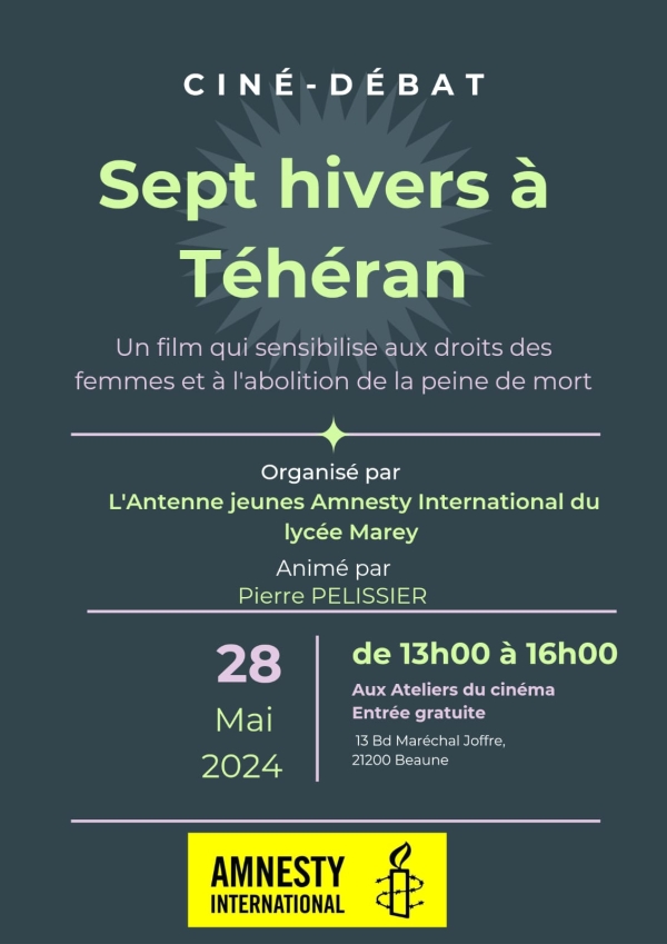 Beaune - Ciné-débat des lycéens de Marey en soutien à Amnesty International le mardi 28 mai