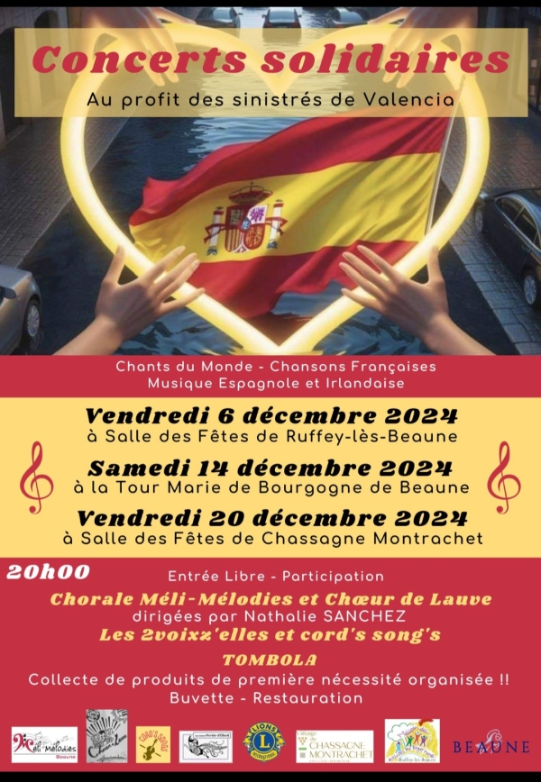 Beaune et environs – Trois concerts pour soutenir la population victime d'inondation de Valencia