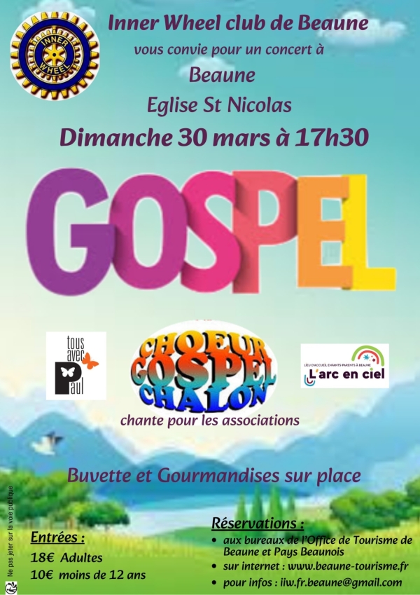 Beaune - Concert caritatif du Club Inner Wheel : le Chœur Gospel Chalon chante pour « Tous avec Paul » et « Arc en Ciel » le dimanche 30 mars