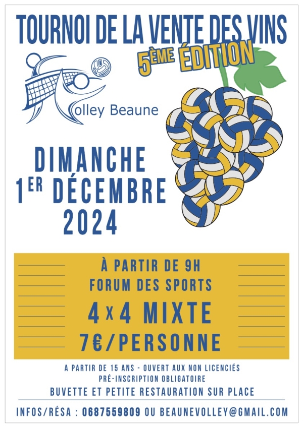 Beaune - Volley-ball et convivialité : participez au Tournoi de la Vente des Vins ce dimanche