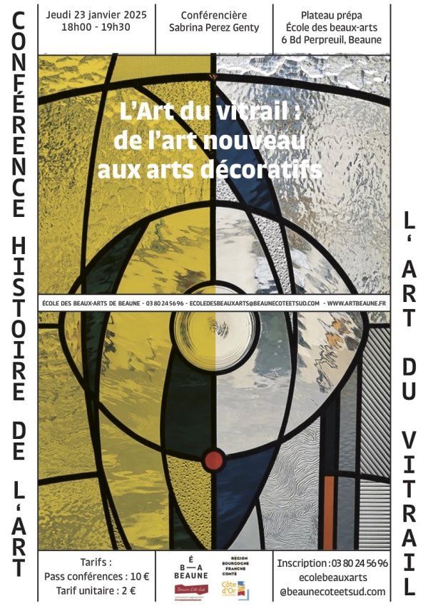 École des beaux-arts de Beaune - Conférence sur l’art du vitrail de l’art nouveau aux arts décoratifs le 23 janvier