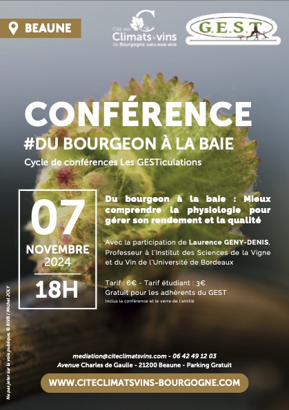 Beaune - Conférence à la Cité des Climats et Vins de Bourgogne : mieux comprendre la physiologie de la vigne pour améliorer rendement et qualité