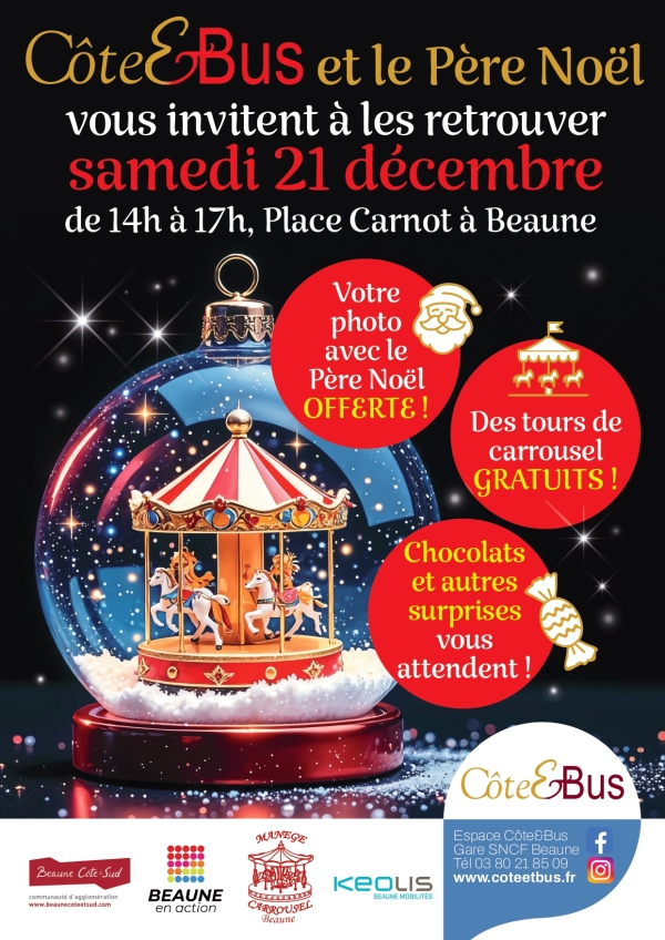 Côte&Bus Beaune - Le Père Noël fait escale à Beaune samedi 21 décembre : un après-midi magique en perspective !