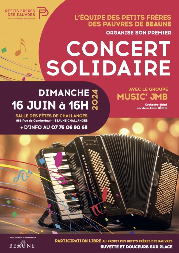 Beaune - Concert solidaire avec les Petits Frères des Pauvres : ensemble contre l'isolement des ainés le dimanche 16 juin