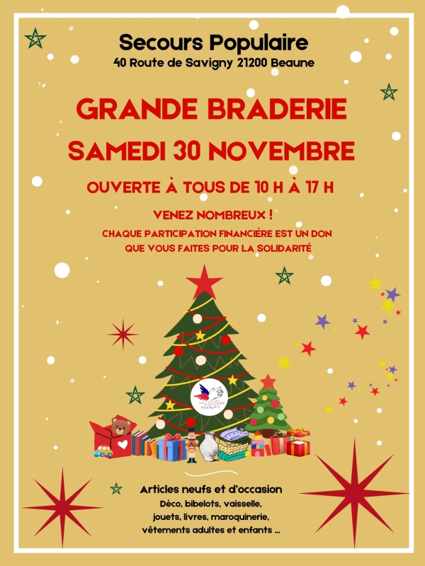 Beaune - Grande braderie du Secours Populaire ouverte à tous le samedi 30 novembre