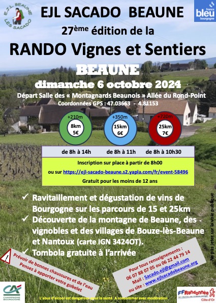 Beaune - 27e édition de la randonnée « Vignes et Sentiers » le dimanche 6 octobre