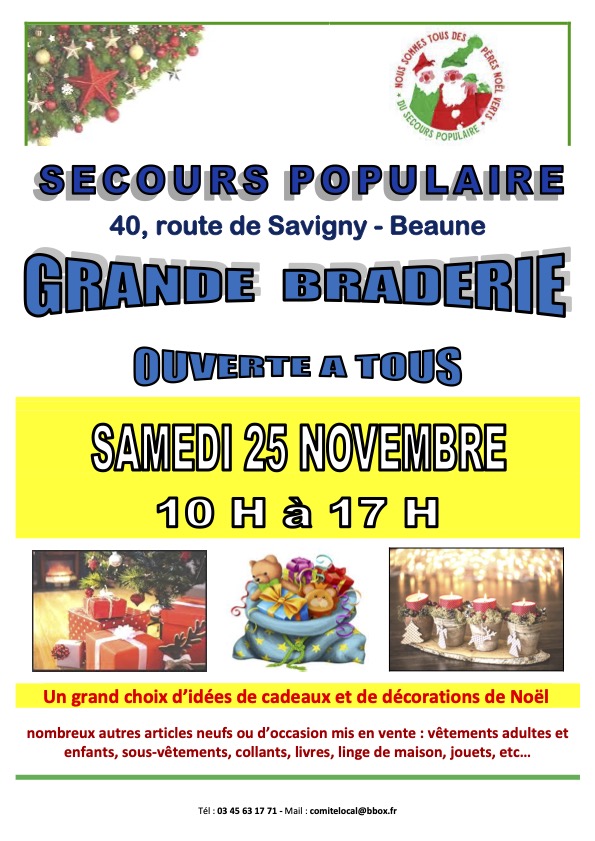 Beaune - Braderie de Noël du Secours Populaire ouverte à tous samedi 25 novembre de 10 à 17 h