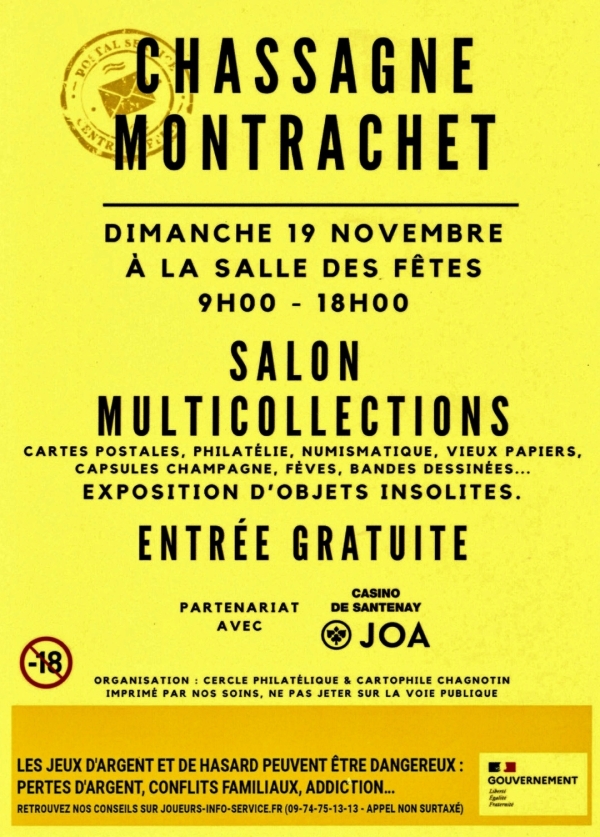 Chassagne-Montrachet – Salon multicollections ce dimanche 19 novembre à la salle des Fêtes