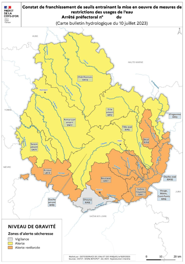 La sécheresse se poursuit dans le département - Le préfet renforce les mesures de restriction, à compter du samedi 15 juillet