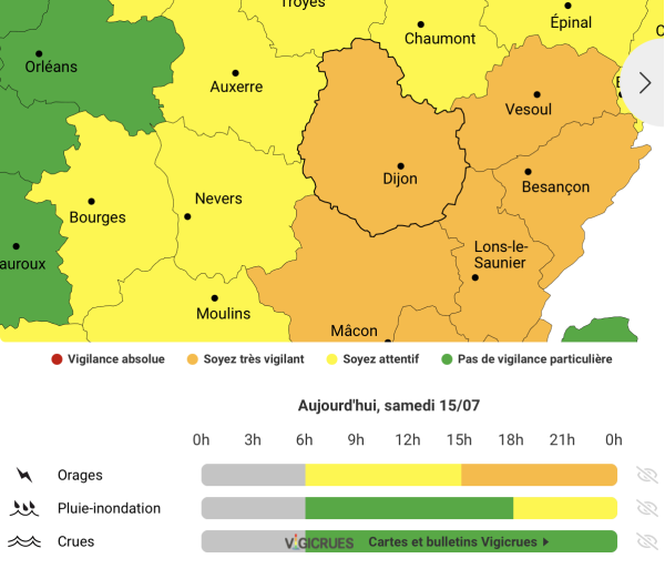 Bulletin de Vigilance météo – La Côte d'Or placée en vigilance orange aux orages