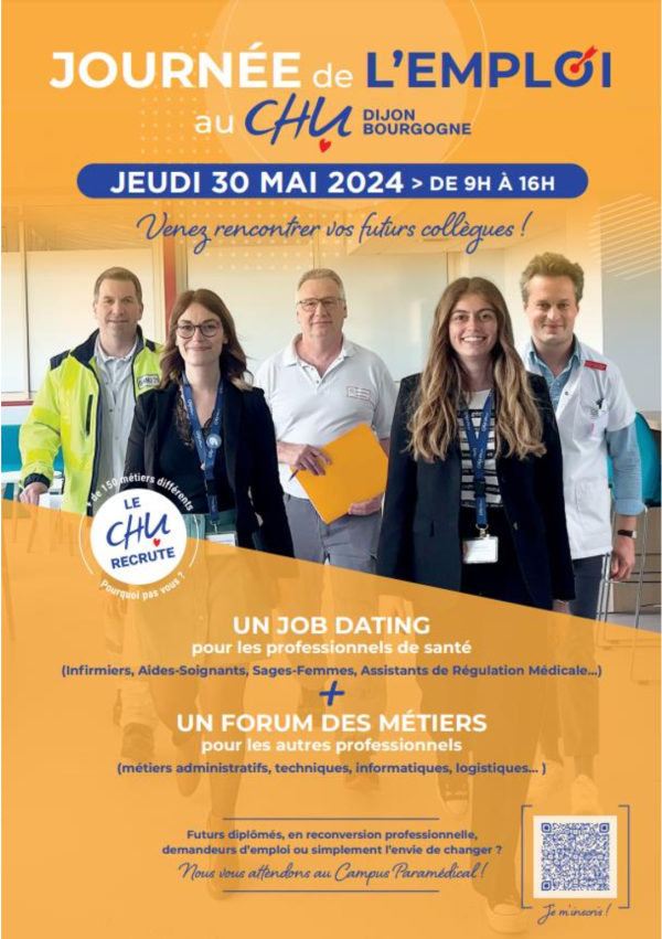 CHU Dijon Bourgogne - Journée de l’emploi le jeudi 30 mai, de 9 h à 16 h au Campus paramédical