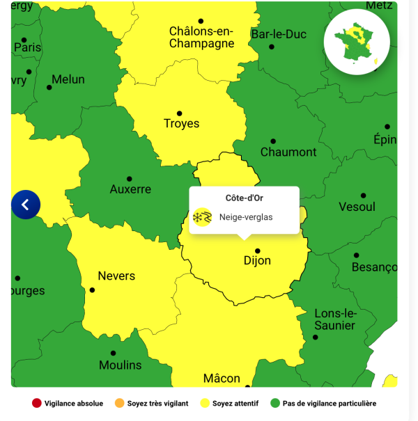 Côte-d’Or- Vigilance verglas : prudence sur les routes jusqu'à mardi midi