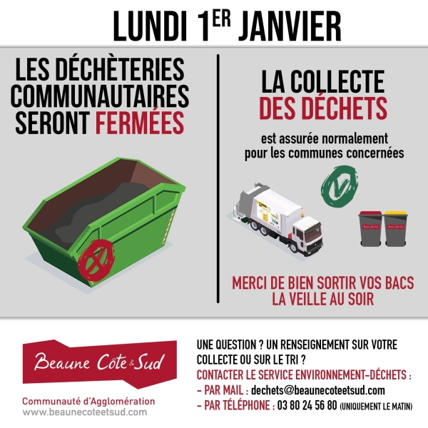 Collecte des déchets assurée normalement le lundi 1er janvier