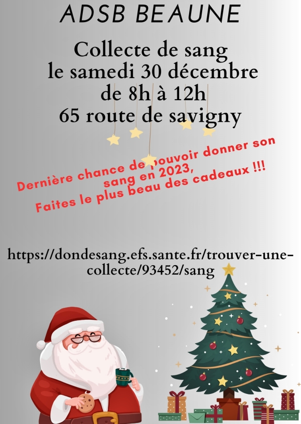 ADSB de Beaune - Nouvelle collecte de sang ce samedi 30 décembre