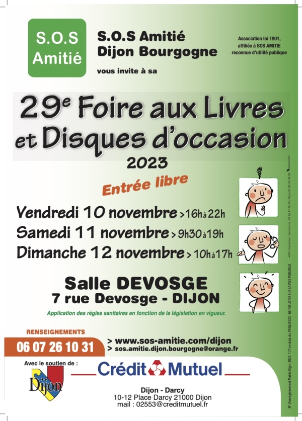 Dijon - Grande foire aux livres et aux disques d’occasion au profit de SOS Amitié du 10 au 12 novembre