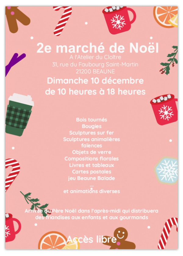 Beaune – 2e marché de Noël de l’Atelier du Cloître ce dimanche 10 décembre