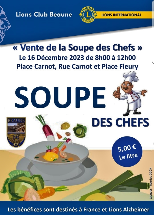 Beaune - Vente de la « Soupe des Chefs » par le Lions Club au profit de la maladie d'Alzheimer ce samedi 16 décembre 