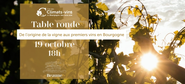 Cité des Climats et vins de Bourgogne Beaune - Table ronde : De l’origine de la vigne aux premiers vins en Bourgogne le jeudi 19 octobre à 18 h