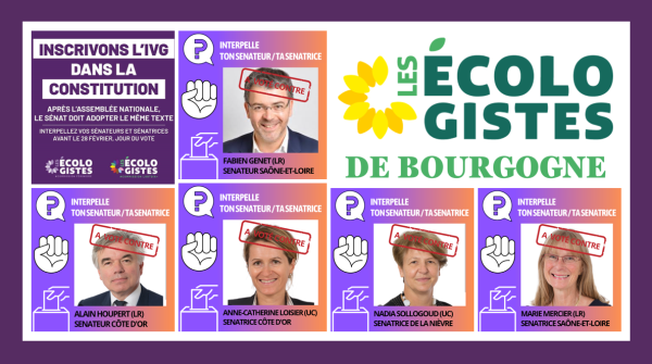 Inscription de l’IVG dans la Constitution : lettre ouverte des Ecologistes de Bourgogne aux sénateurs LR et UC bourguignons